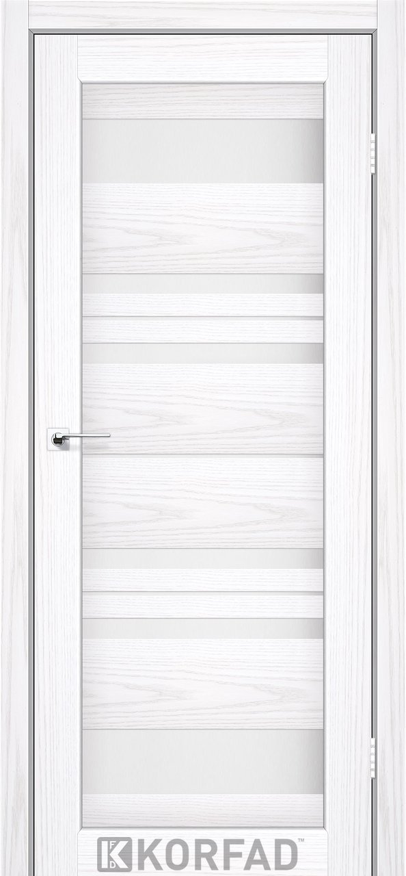 Міжкімнатні двері Korfad модель Florence FL-04, Біла модрина, Сатин білий, У колір полотна, Біла модрина
