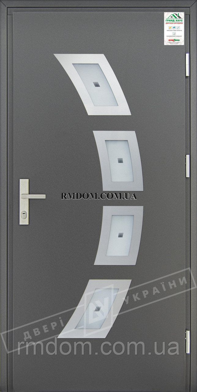 Вхідні двері ТМ Двері України серія GRAND HOUSE 73 mm захисна ручка на планці модель № 5