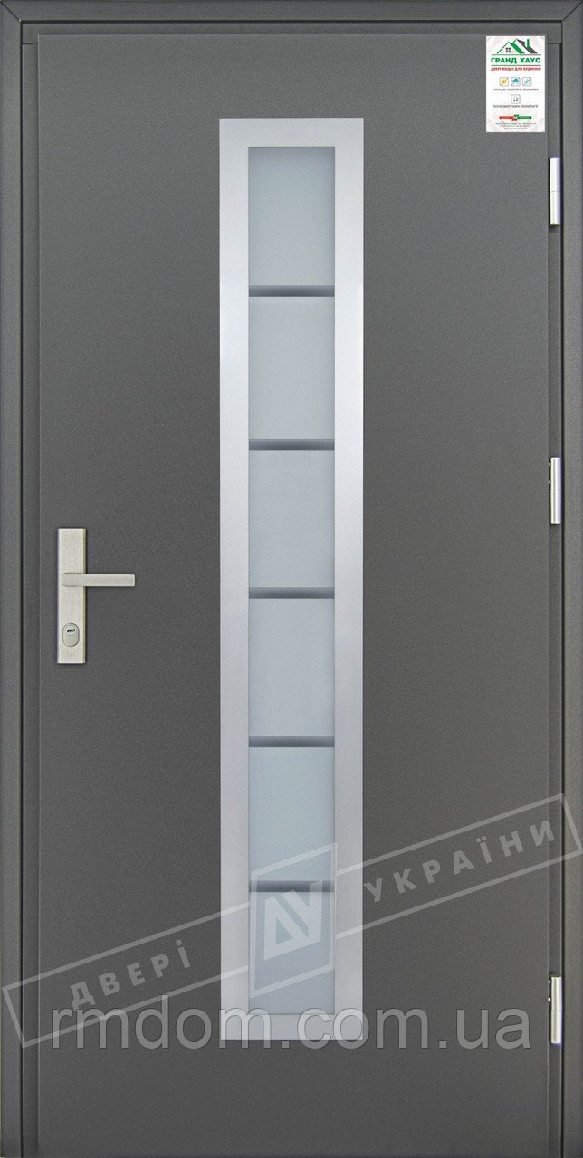 Входные двери ТМ Двери Украины серия GRAND HOUSE 73 mm защитная ручка на планке модель № 1