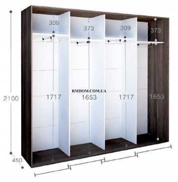 Шафа-купе Braun, Top 4, 2100*2380*450, Дуб крафт білий, Дуб крафт білий, Дуб крафт білий