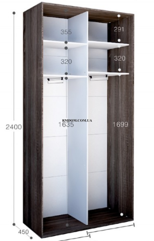 Шафа-купе Braun, Top 2, 2400*1200*450, Дуб крафт білий, Дуб крафт білий, Дуб крафт білий
