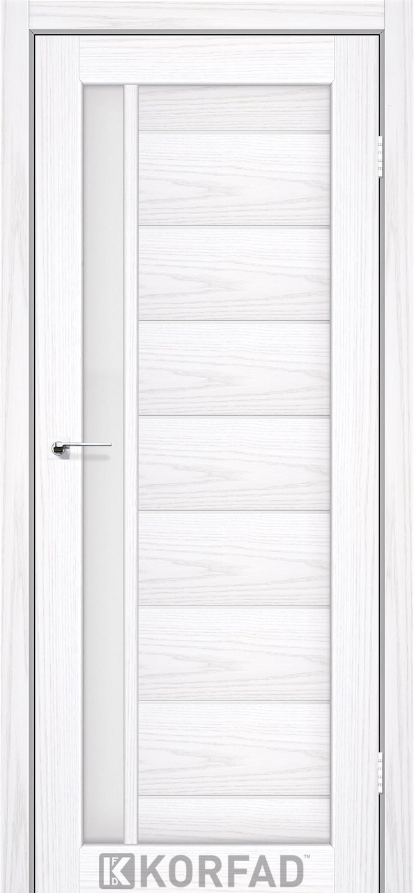 Міжкімнатні двері Korfad модель Florence FL-01, Біла модрина, Сатин білий, У колір полотна, Біла модрина