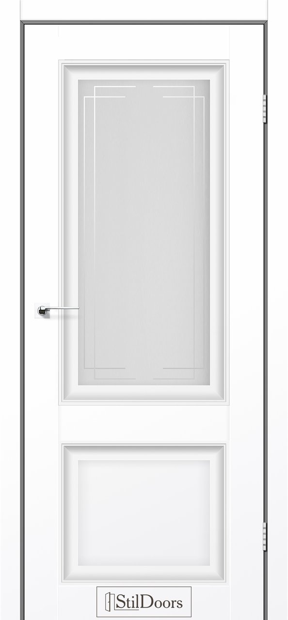 Міжкімнатні двері StilDoors колекція Classik модель Carolina, Білий матовий, Сатин білий з малюнком, Білий матовий