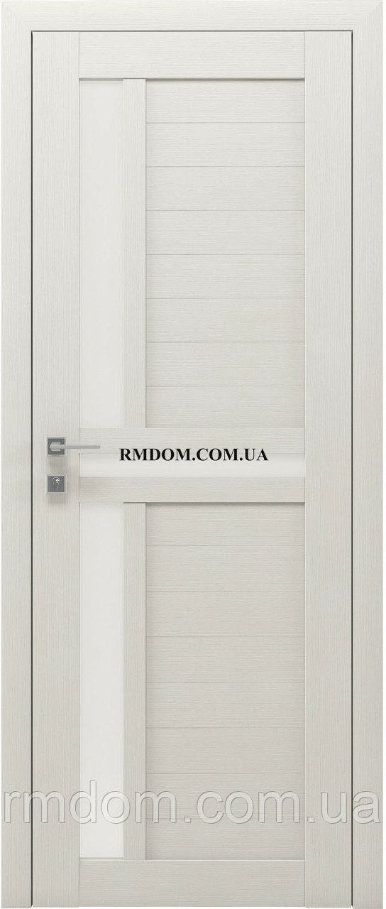 Міжкімнатні двері Rodos колекція Modern модель Alfa напівскло, Сосна крем, Сатин білий, Сосна крем