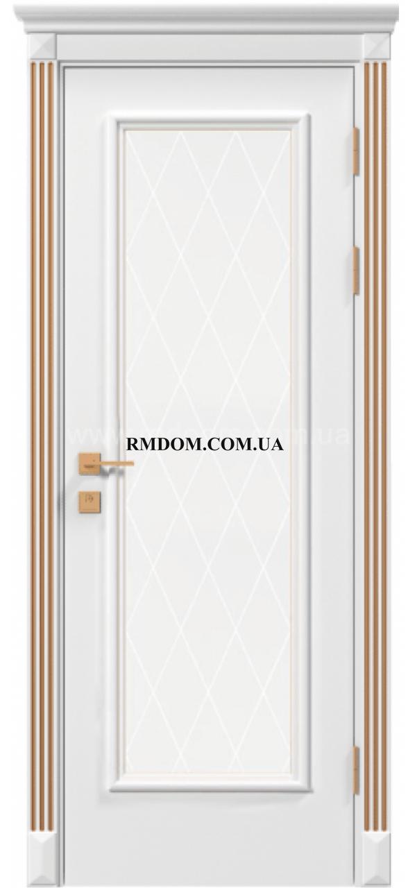 Міжкімнатні двері Rodos колекція Siena модель Asti з патиною, Білий матовий, Золотий, Білий матовий