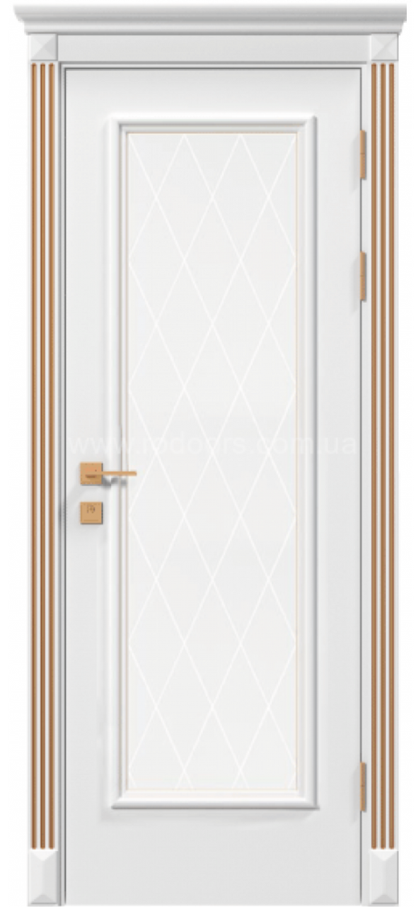 Міжкімнатні двері Rodos колекція Siena модель Asti з патиною, Білий матовий, Золотий