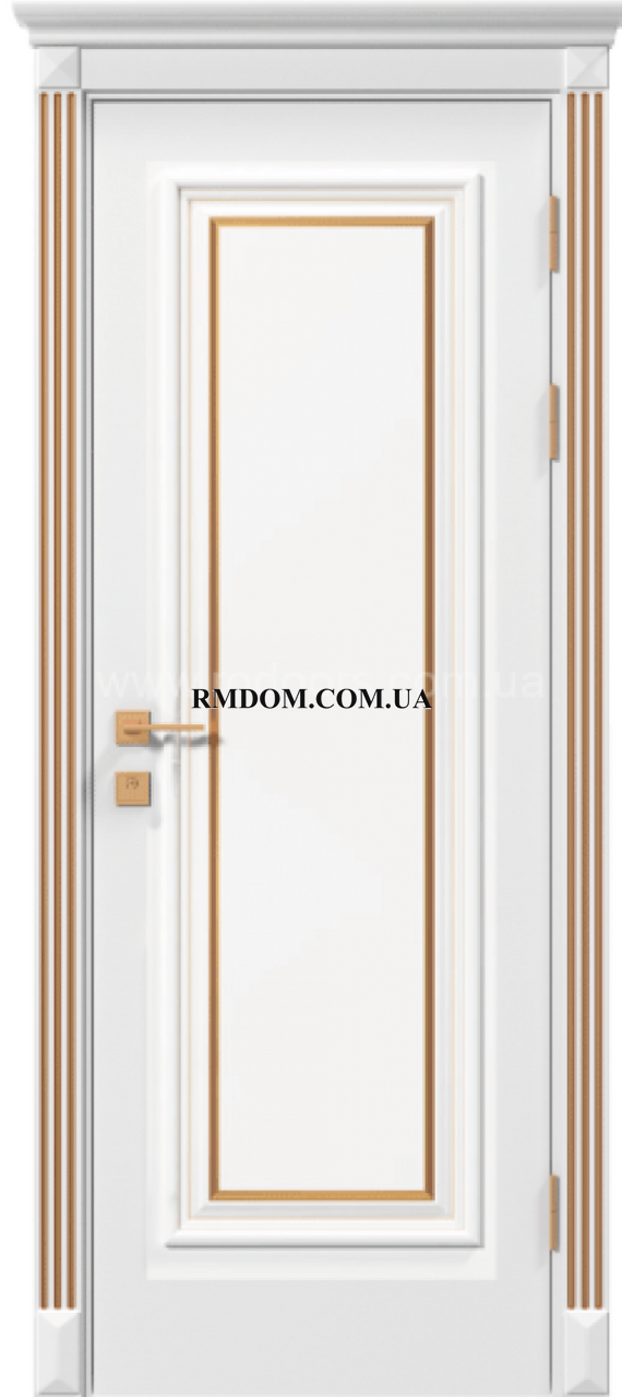 Міжкімнатні двері Rodos колекція Siena модель Asti глухі з патиною, Білий матовий, Золотий, Білий матовий
