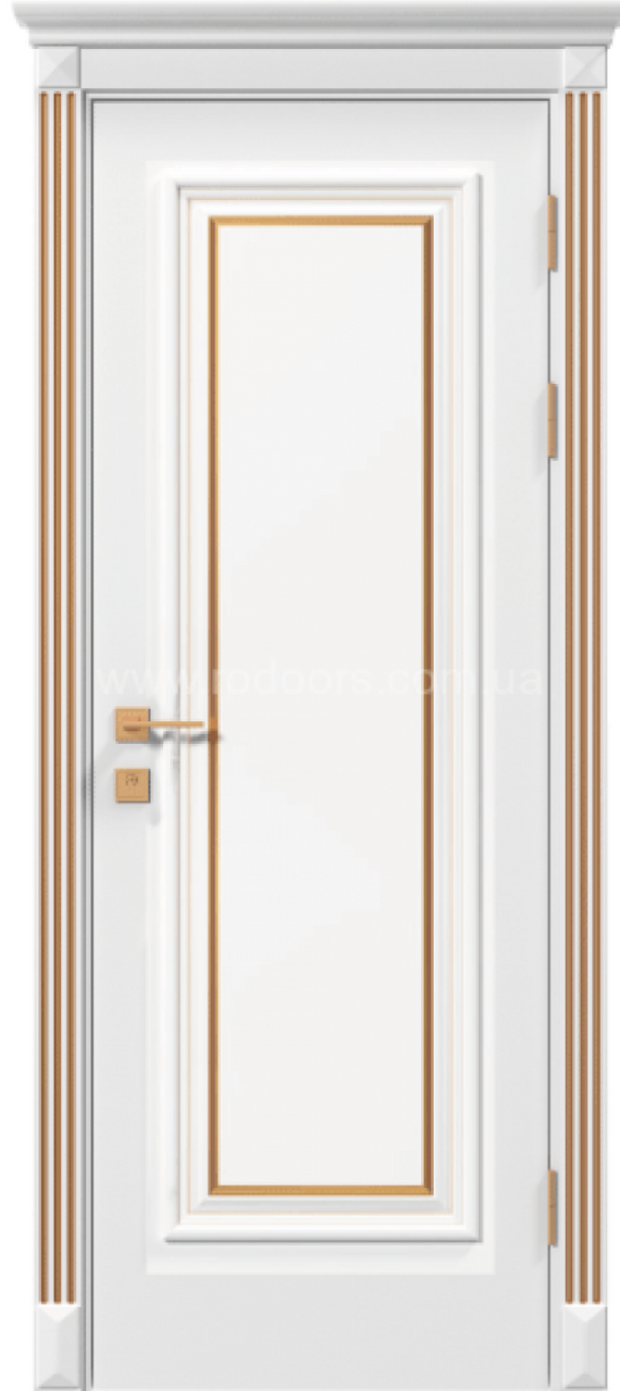 Міжкімнатні двері Rodos колекція Siena модель Asti глухі з патиною, Білий матовий, Золотий