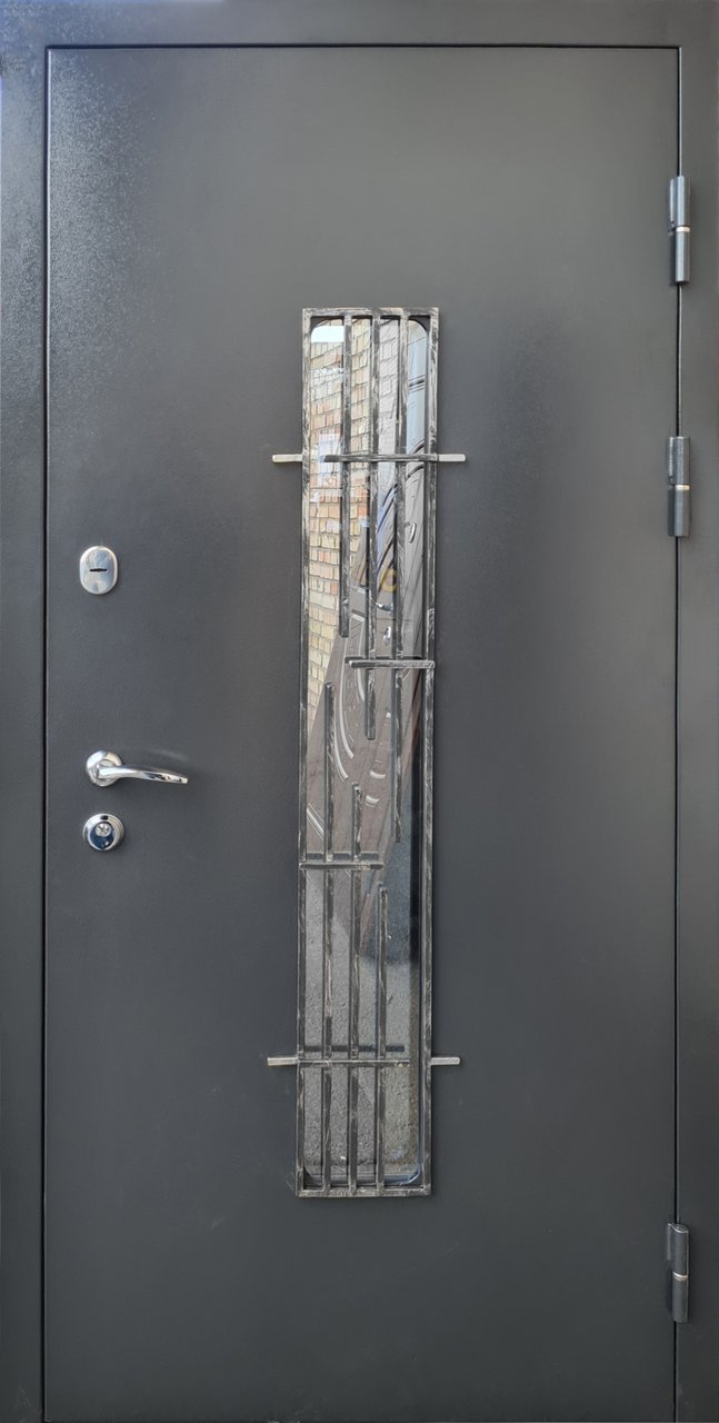 Вхідні двері Форт серія Стандарт модель Метал/МДФ Склопакет з ковкою, 2050*860, Праве