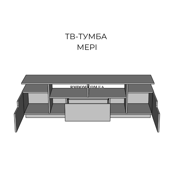 ТВ-тумба Мері, Білий, Білий глянець, Німфеа Альба, Чорний