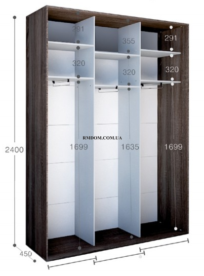 Шафа-купе Braun, Top 3, 2400*2390*450, Сірий шифер, Сірий шифер, Художній друк
