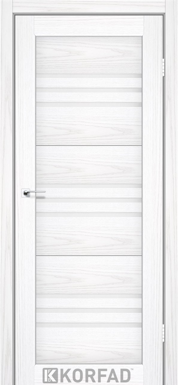 Міжкімнатні двері Korfad модель Florence FL-05, Біла модрина, Сатин білий, У колір полотна, Біла модрина