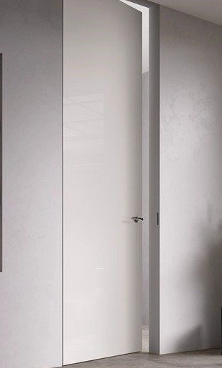 Міжкімнатні двері прихованого монтажу Omega модель A1 фарба (Inside) , Біла емаль, Біла емаль