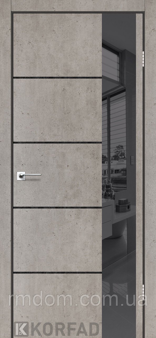 Міжкімнатні двері Korfad модель Glass Loft Plato-05, Сталь кортен, У колір полотна, Сталь кортен