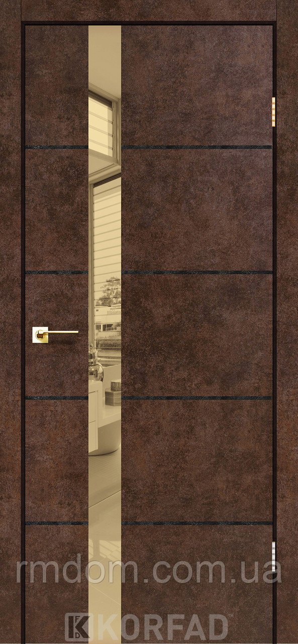 Міжкімнатні двері Korfad модель Glass Loft Plato-08, Сталь кортен, У колір полотна, Сталь кортен